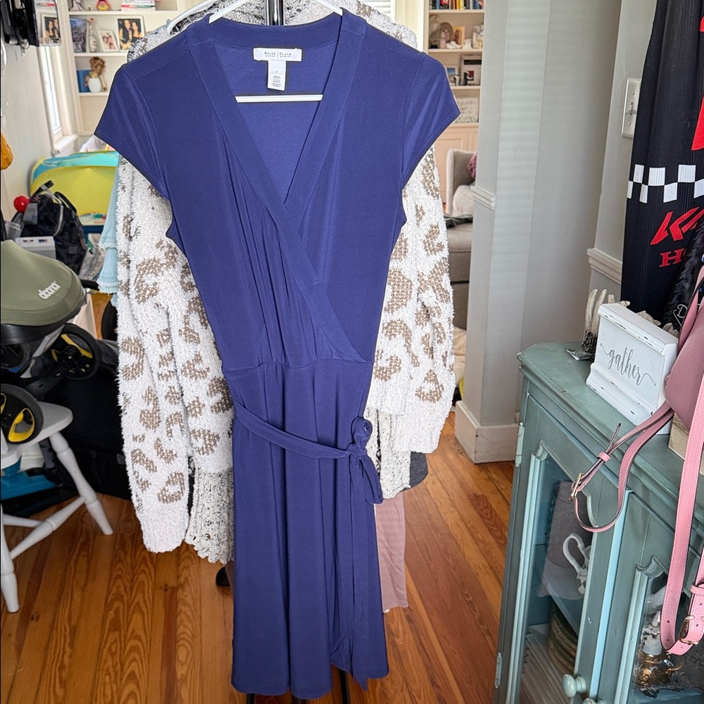 Three Dots Deep Blue Wrap Midi Dress
